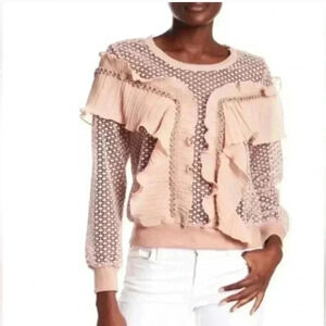 Allison Crochet Like Ruffle Pullover Top Size XS Blush Coquette Sheer Girlhood